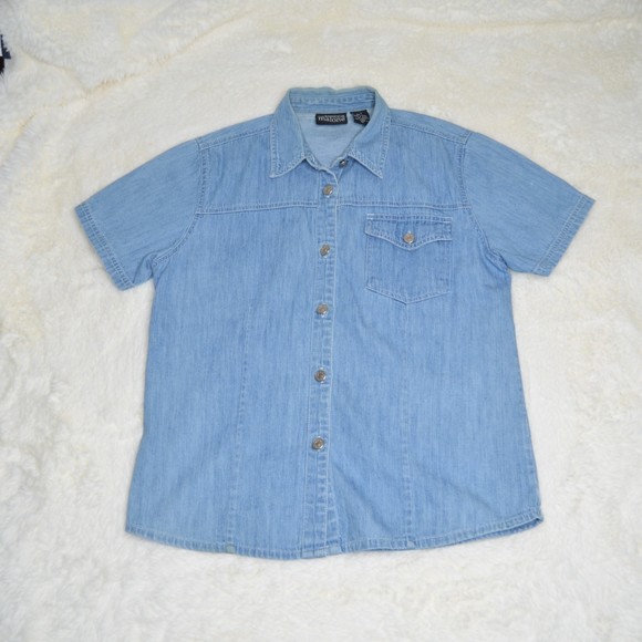 *SALE* Rebecca Malone Jean Button Down Collared Short Sleeve Shirt Size S - Picture 1 of 4